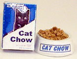 Dollhouse Miniature Cat Chow Box W/Bowl Of Food & Water